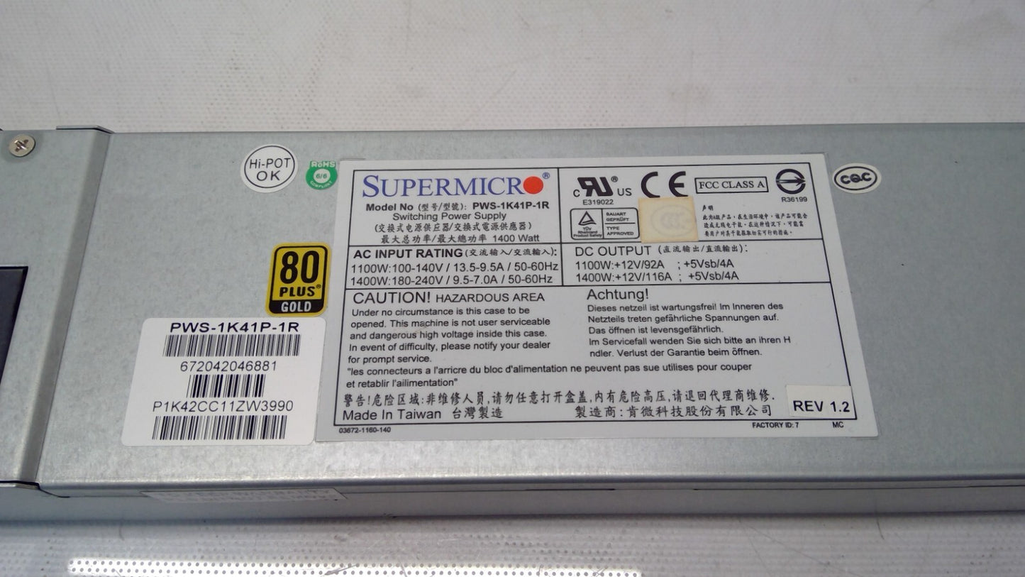 Supermicro PWS-1K41P-1R 1400W Switching 80 Plus Gold Power Supply