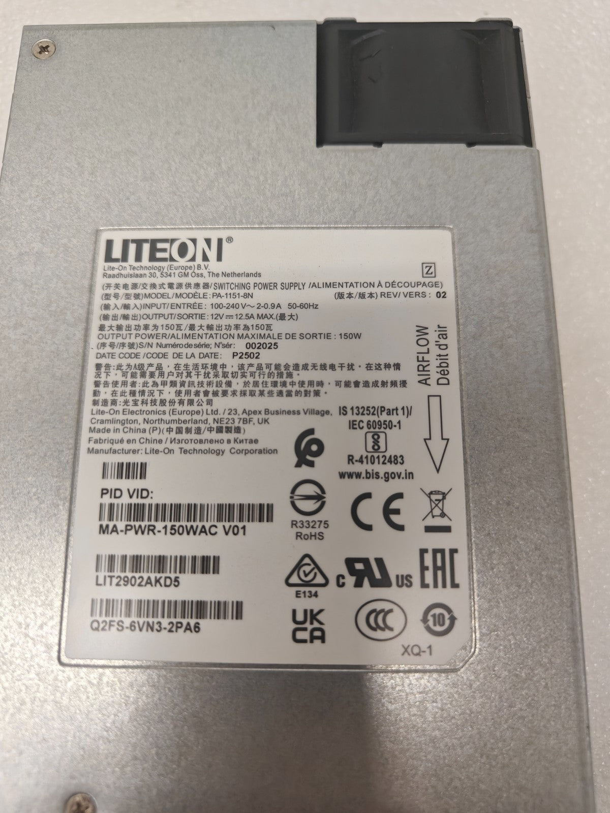 Cisco Meraki MA-PWR-150WAC 150W Power Supply Switch For Catalyst 9200 Switches