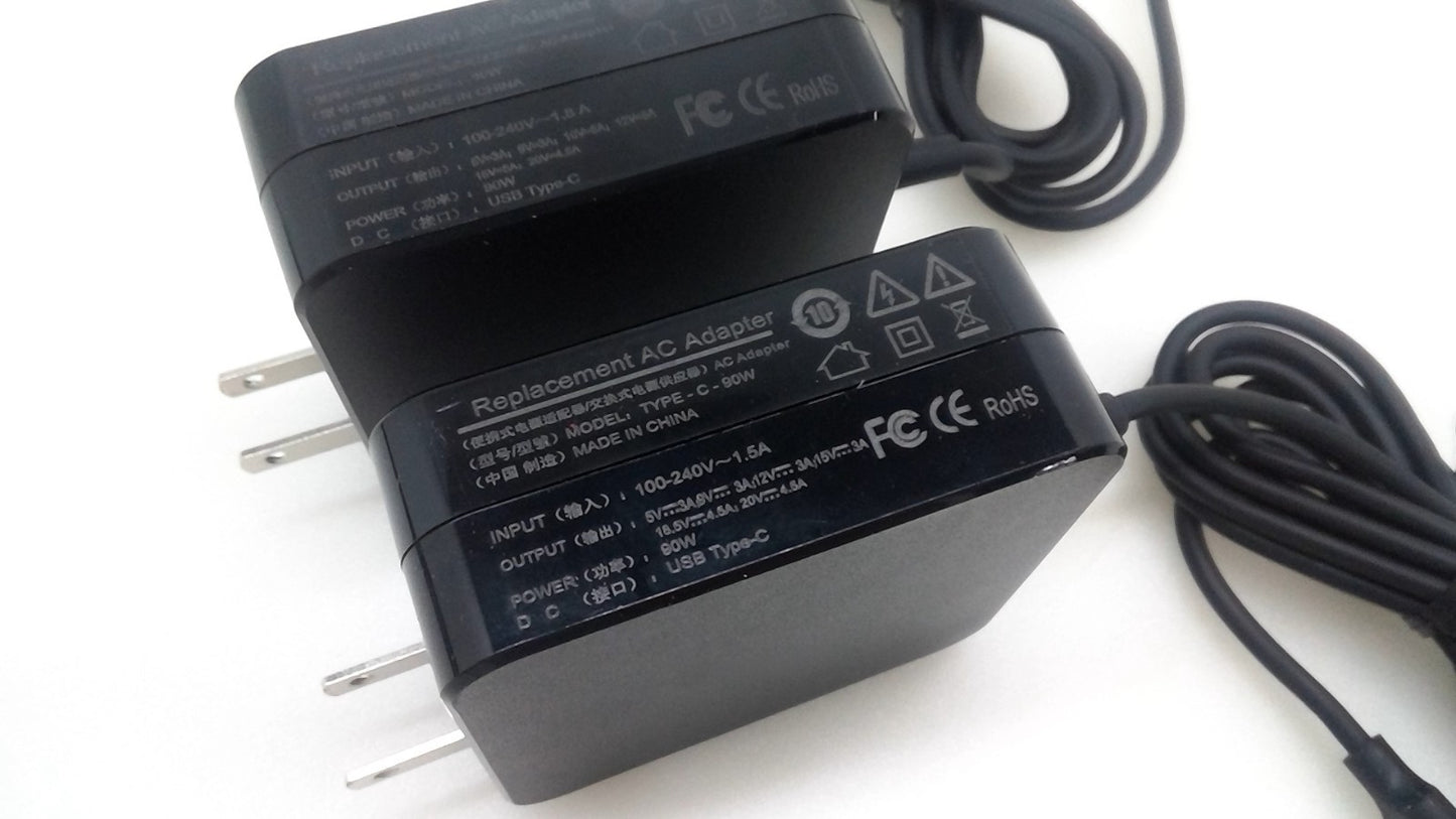 lot of 2 90W USB-C Laptop Replacement Ac Adapter Charger Wall Cord For Lenovo