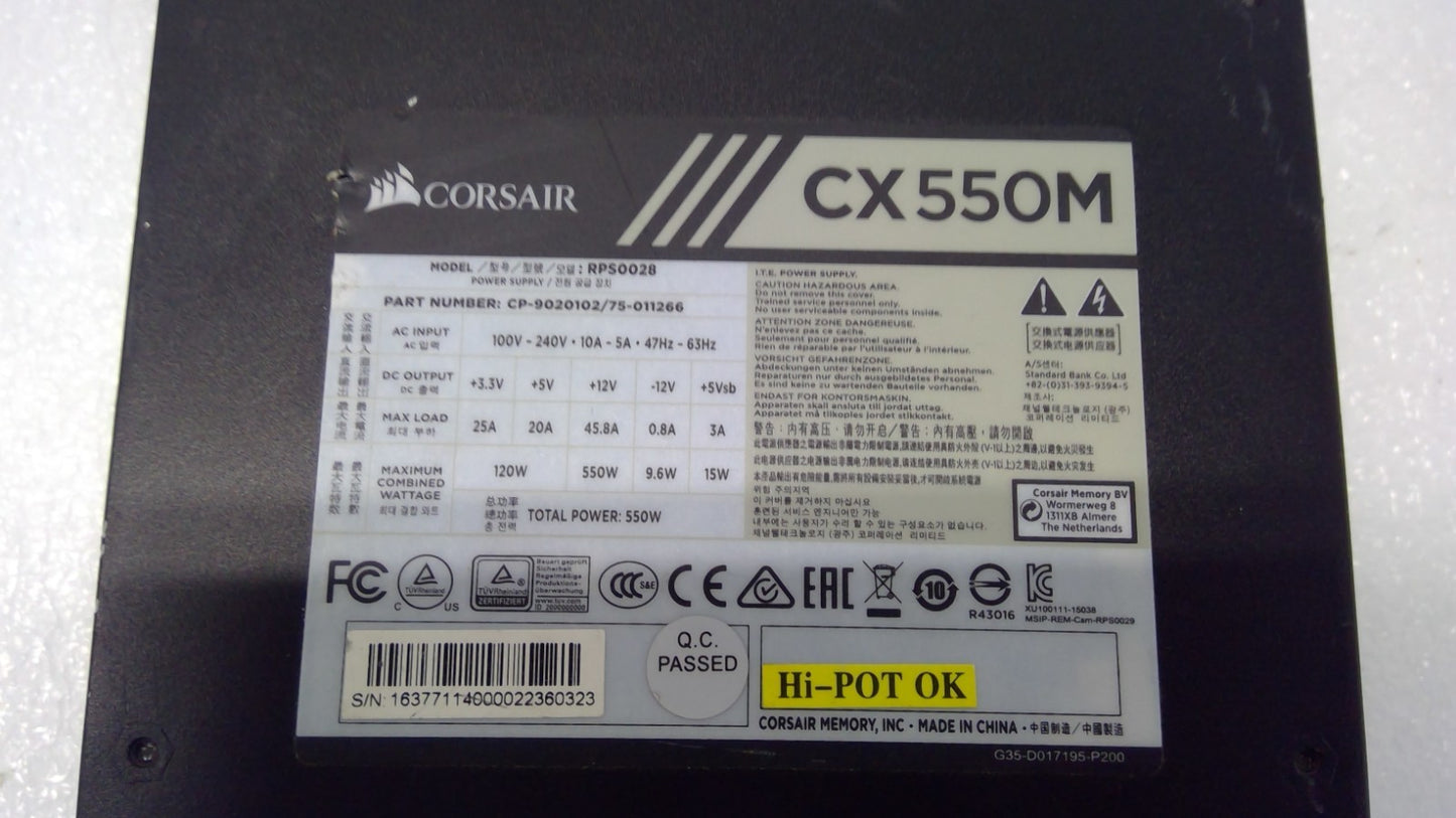 Corsair CXM Series CX550M Desktop Power Supply 550W 80plus Bronze ATX No Cables