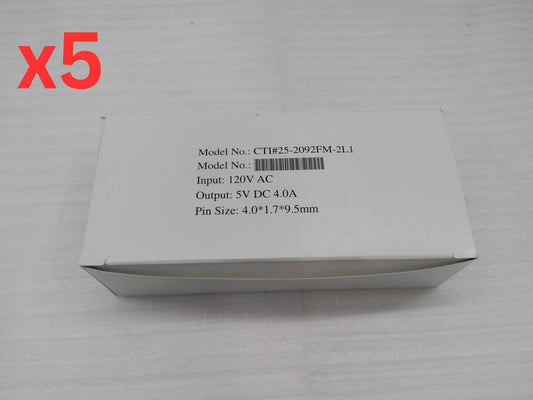 Lot of 5 AC Power Adapter SQUS25-050400 5V 4A CTI#25-2092FM-2L1 4.0*1.7*9.5mm