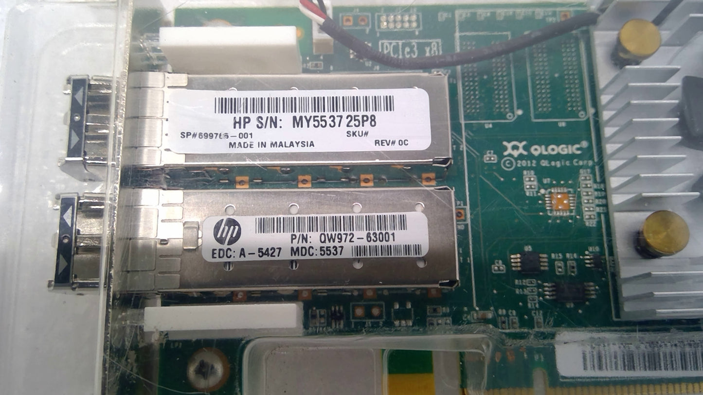 OPEN HP QLogic QLE2662 16Gb SFP+ Dual Port HBA FC PCIe QW972-63001 w/16G SFP+