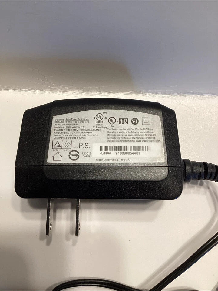 APD 12V 1A AC POWER ADAPTER WA-12M12FU 100-240V 50-60Hz .5A Charger - 5.5mm