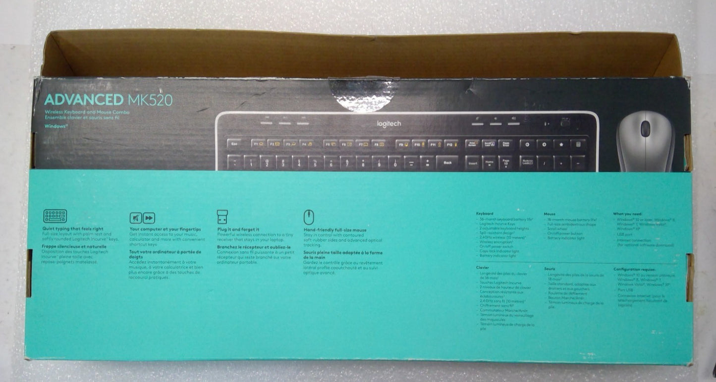 OPEN BOX Logitech Wireless Combo Mk520 With Keyboard and Laser Mouse
