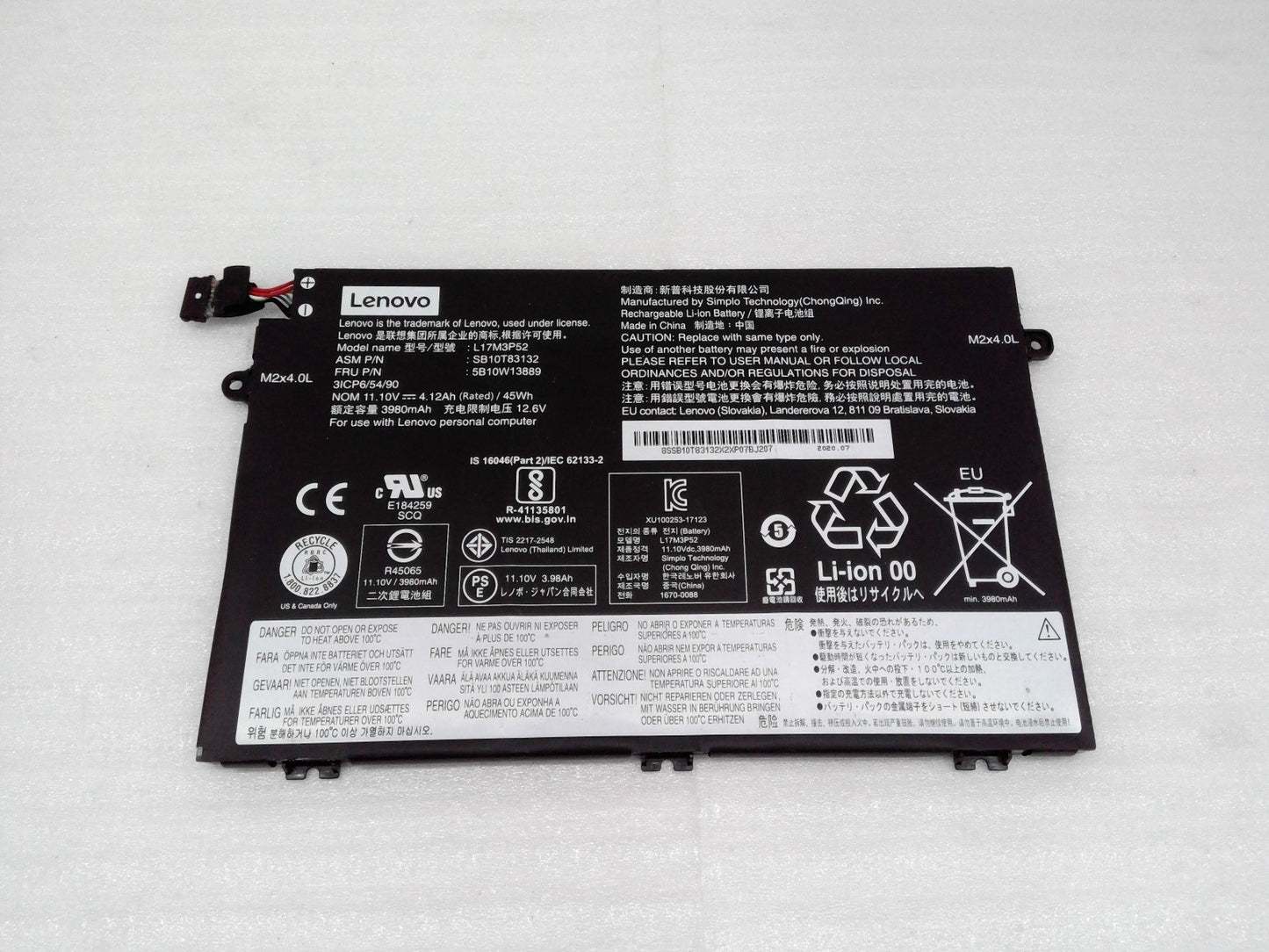 OEM Lenovo Thinkpad E580 Replacement L17M3P52 Rechargeable Li-ion Battery 3980mA