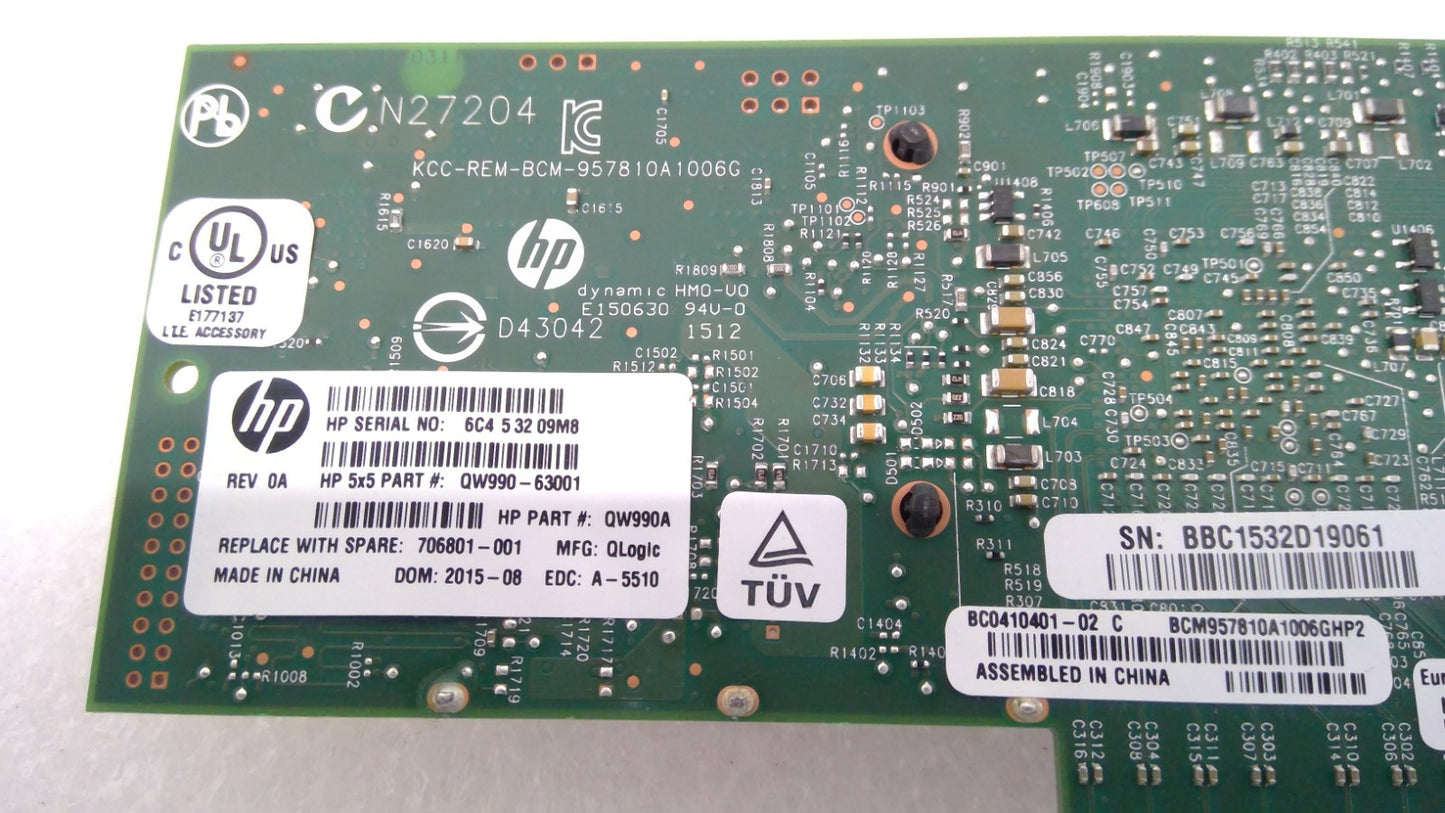 HP 706801-001 CN1100R Dual Port 10GB PCIe CNA Emulex Converged Network Adapter