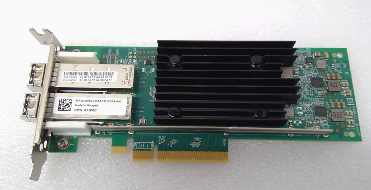 Dell QLogic QLE2772NL 2 Port 32Gb Fibre Channel PCIe 4.0 HBA JJW53 W/2x32G SFP