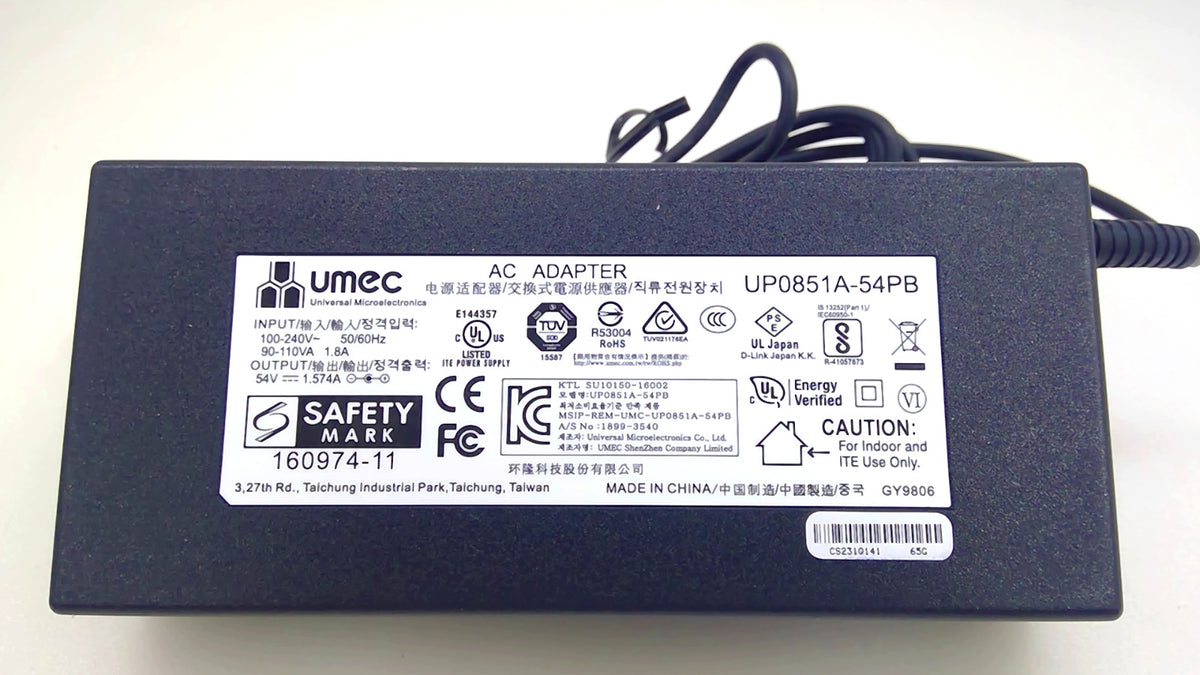Genuine UMEC UP0851A-54PB 54V 1.574A 85W AC Adapter 5.0x3.5mm Pin w/ Cord