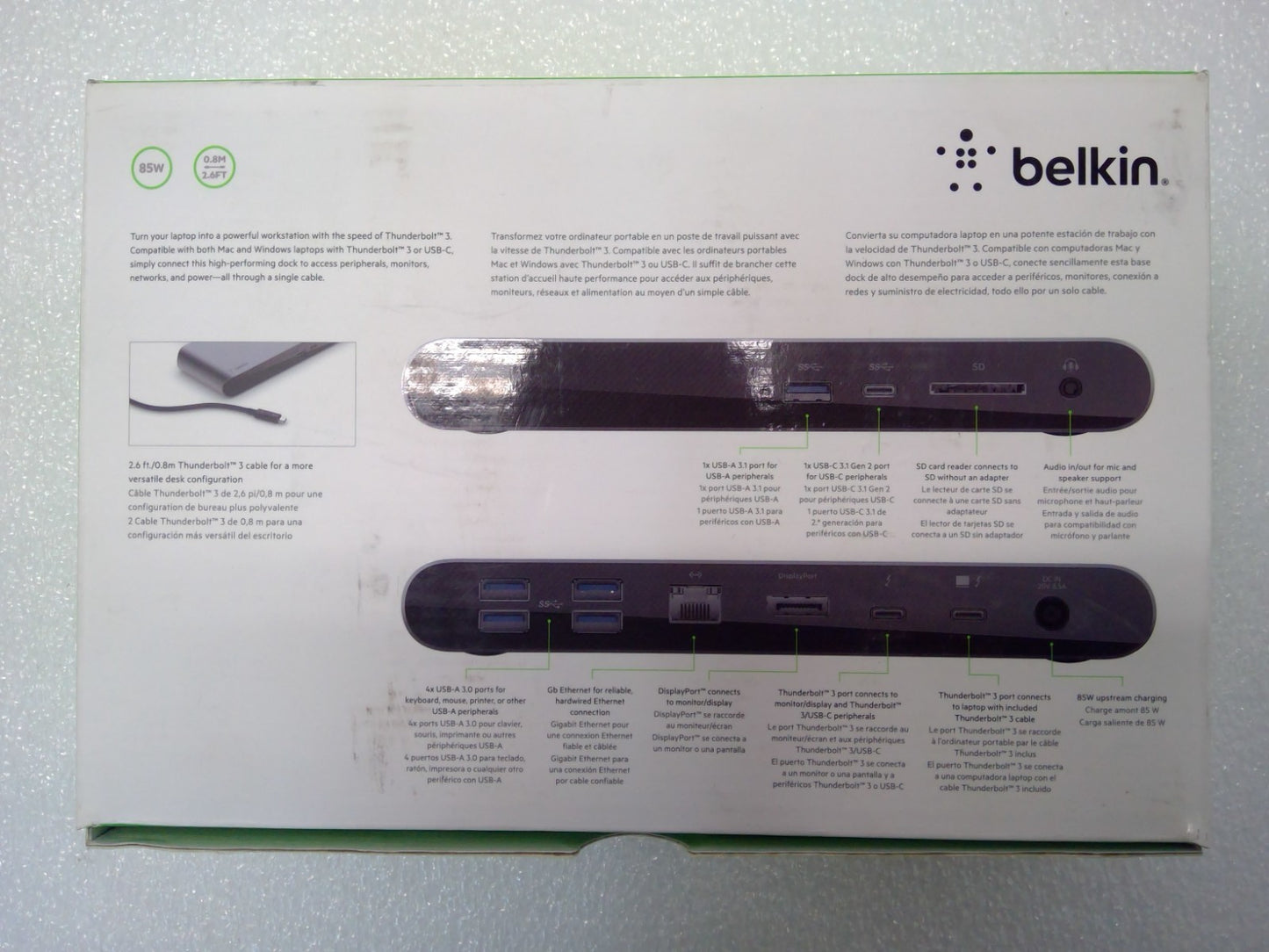 OPEN BOX Belkin Thunderbolt 3 Dock-Pro F4U097 | USB 3.0 | DisplayPort - Read -