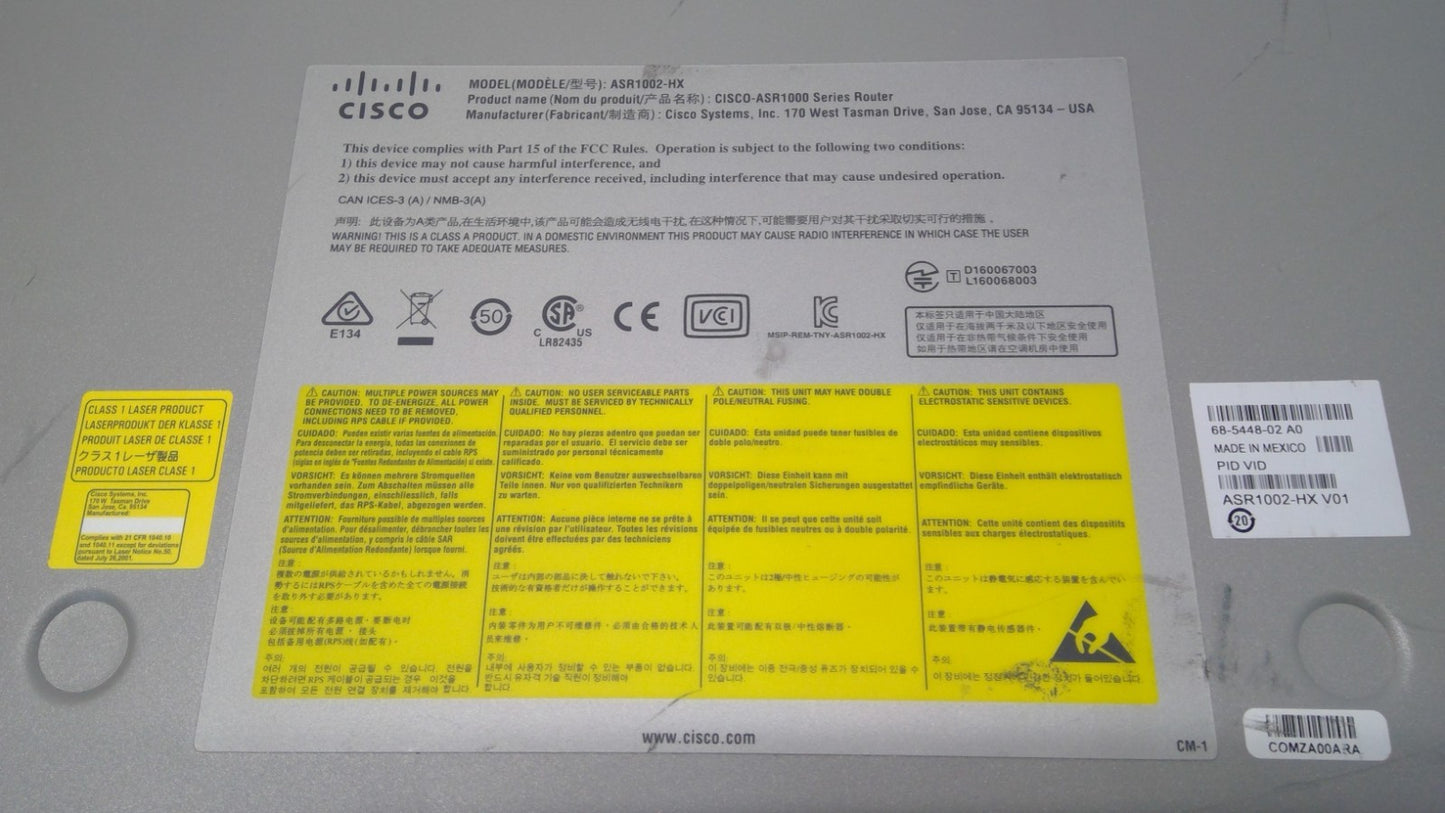 Cisco ASR 1000 series ASR1002-HX Router 10GE Port w/ 2 AC Power Supply