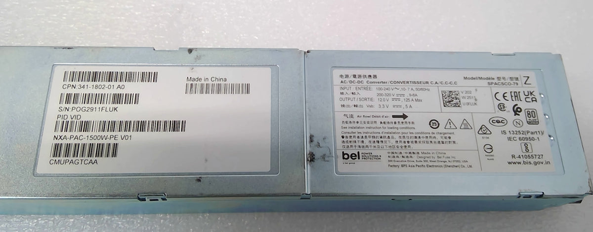 Cisco NXA-PAC-1500W-PE Nexus 1500W AC Power Supply Port-Side Exhaust 341-1802-01