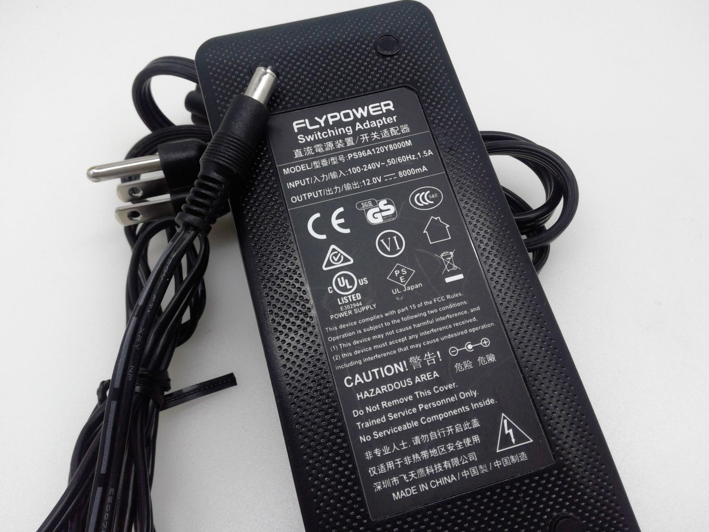 Flypower PS96A120Y8000M Switching Adapter 12.0V-8.0A 8000mA W/Cord