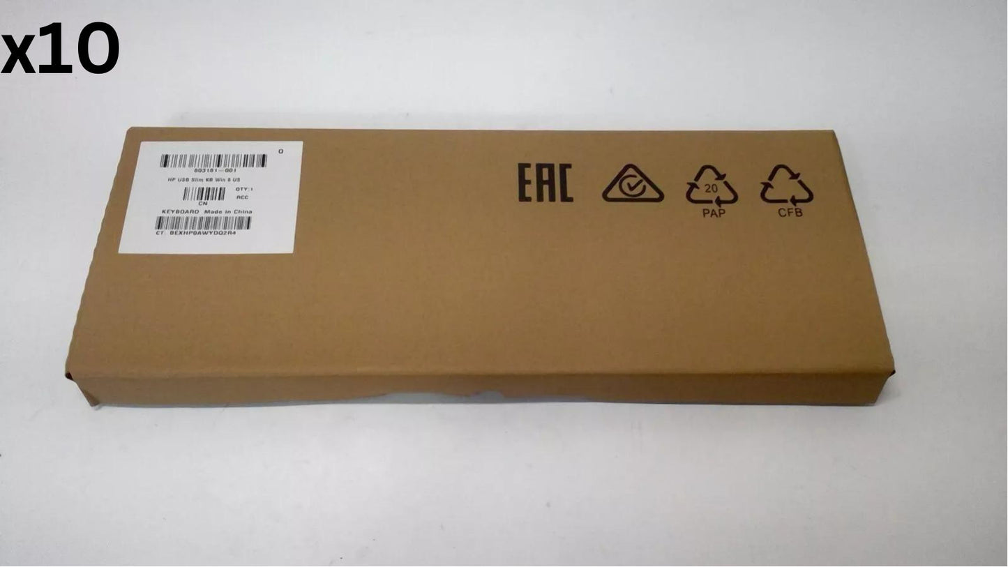 Lot of 10 HP Keyboard Business Black Slim Style USB Windows Enhanced 803181-001