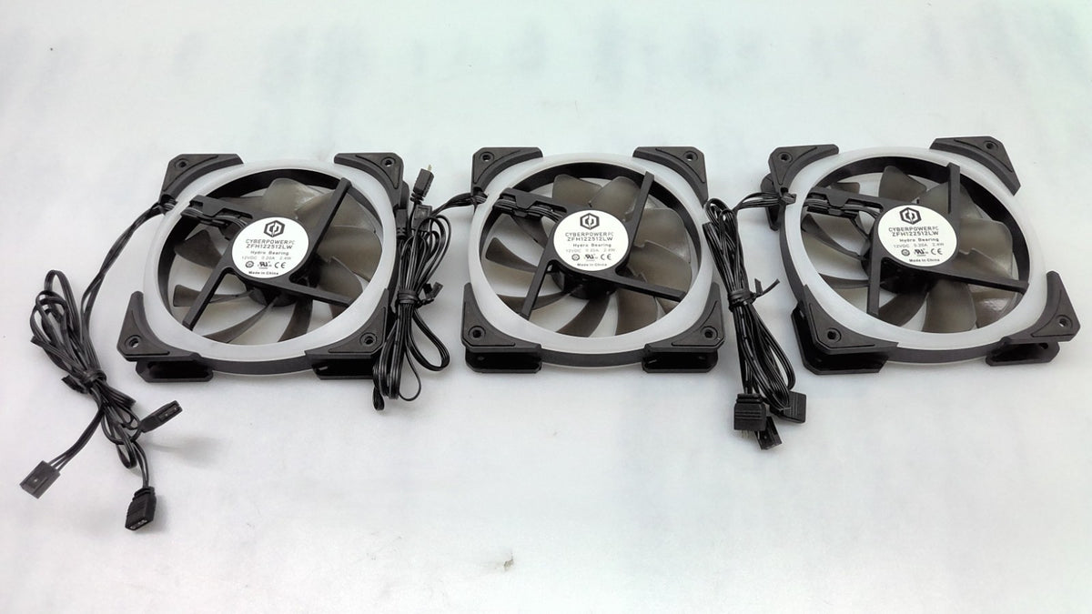 Lot of 3 CYBER POWER PC Chassis Cabinet FANS 3 PIN ZFH122512LW