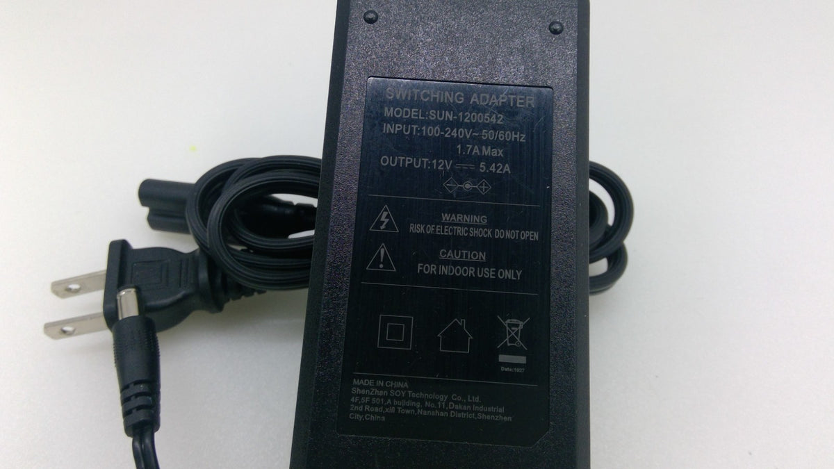 SOY SUN-1200542 12V 5.42A 65W AC Adapter 5.5x2.5mm for DVR NVR w/Cord