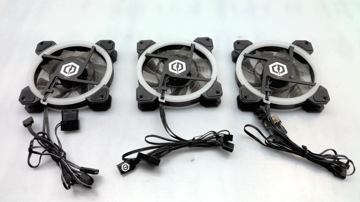 Lot of 3 CyberPower PC Case Fan 120mm 3-Pin Plastic LED Ring Computer Cooling