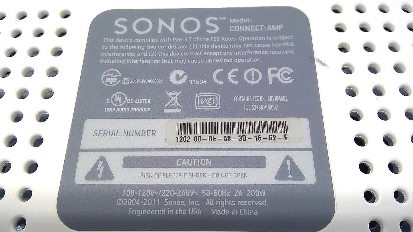Sonos Connect:Amp Digital Music Streamer Gen 1 S1 App Only Tested Free Shipping