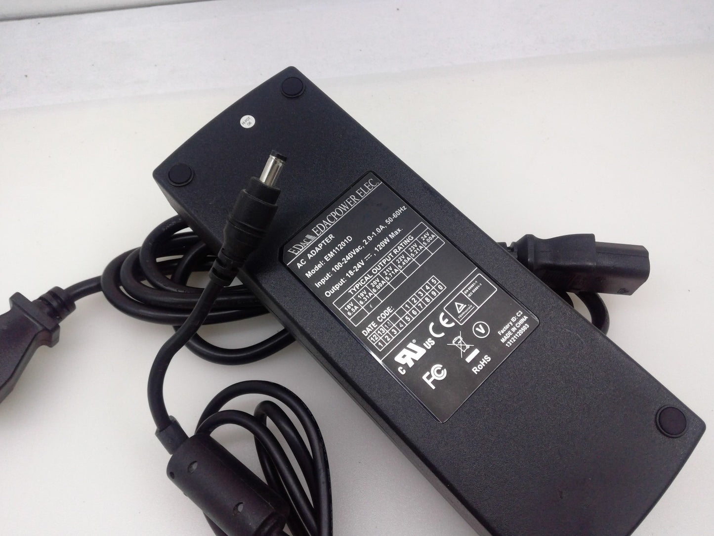 Genuine EDAC EM11201D 4.8*1.7mm 120W Power Supply Adapter Charger W/Power cord