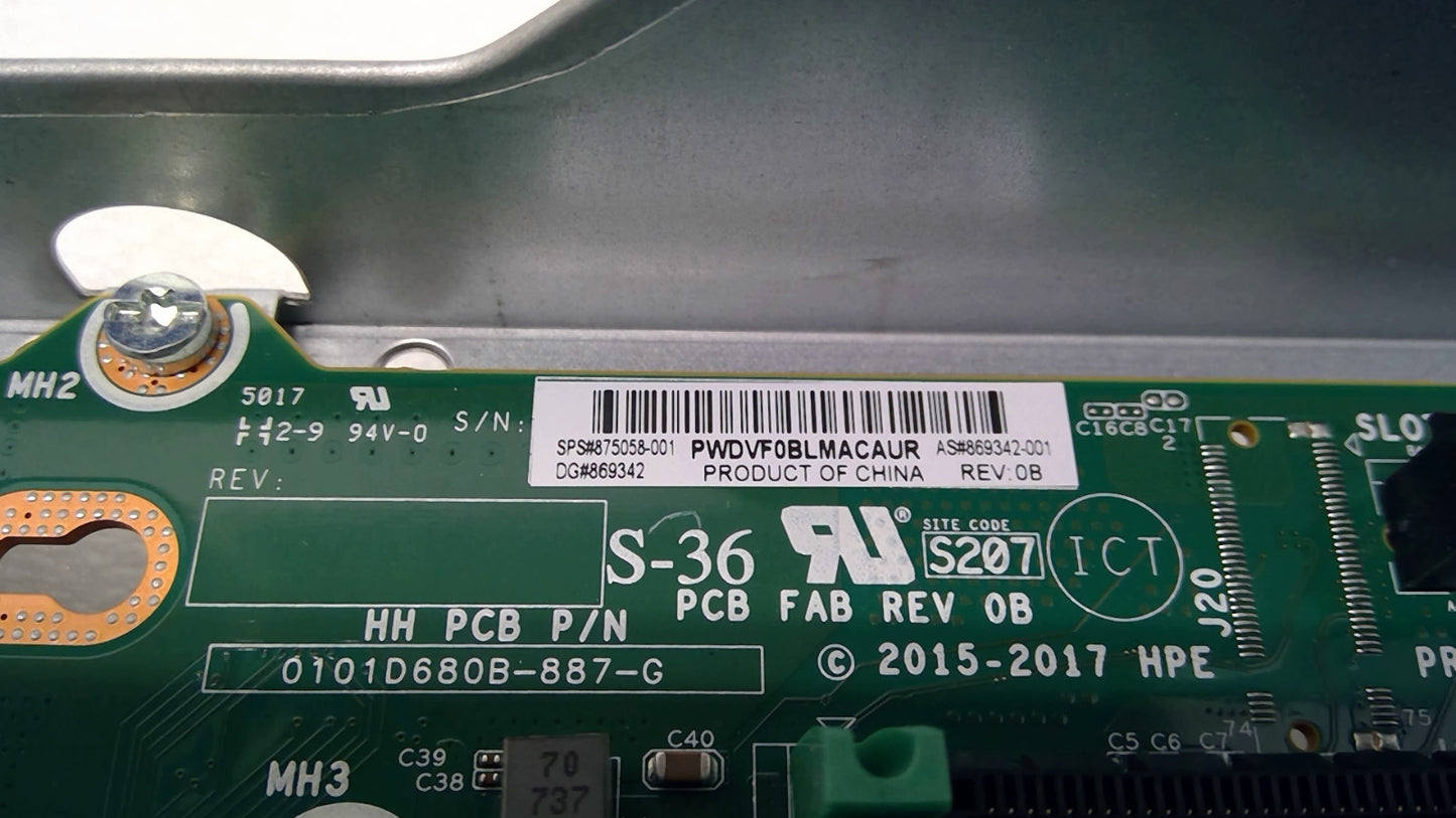 HPE 875058-001 HPE DL Gen10 x8/x16/x8 PCI Slot Riser Kit  869342-001