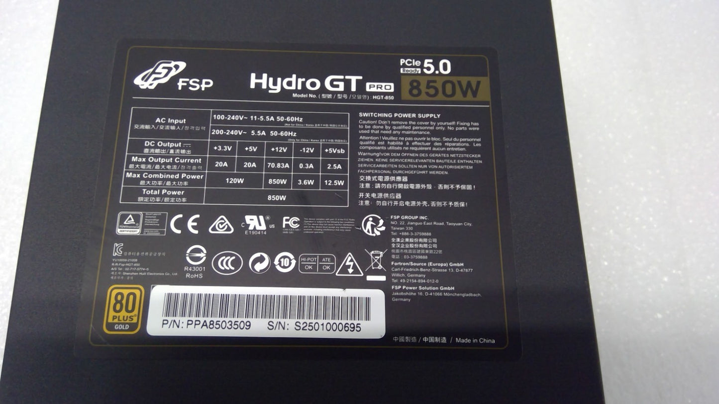 FSP Hydro GT Pro 850w Power Supply 80+ Gold Semi Modular Tested