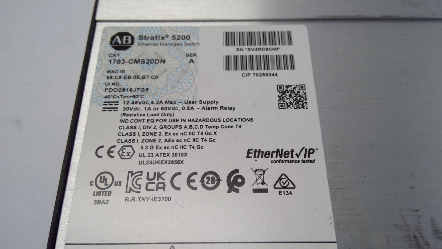 Allen Bradley 1783-CMS20DN Stratix 5200 Managed EtherNet Switch