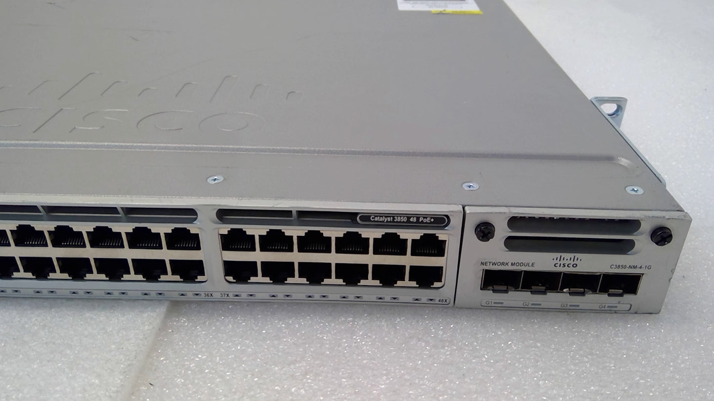 Cisco Catalyst WS-C3850-48P 48Port PoE+ Switch w/ C3850-NM-4-1G Network Module