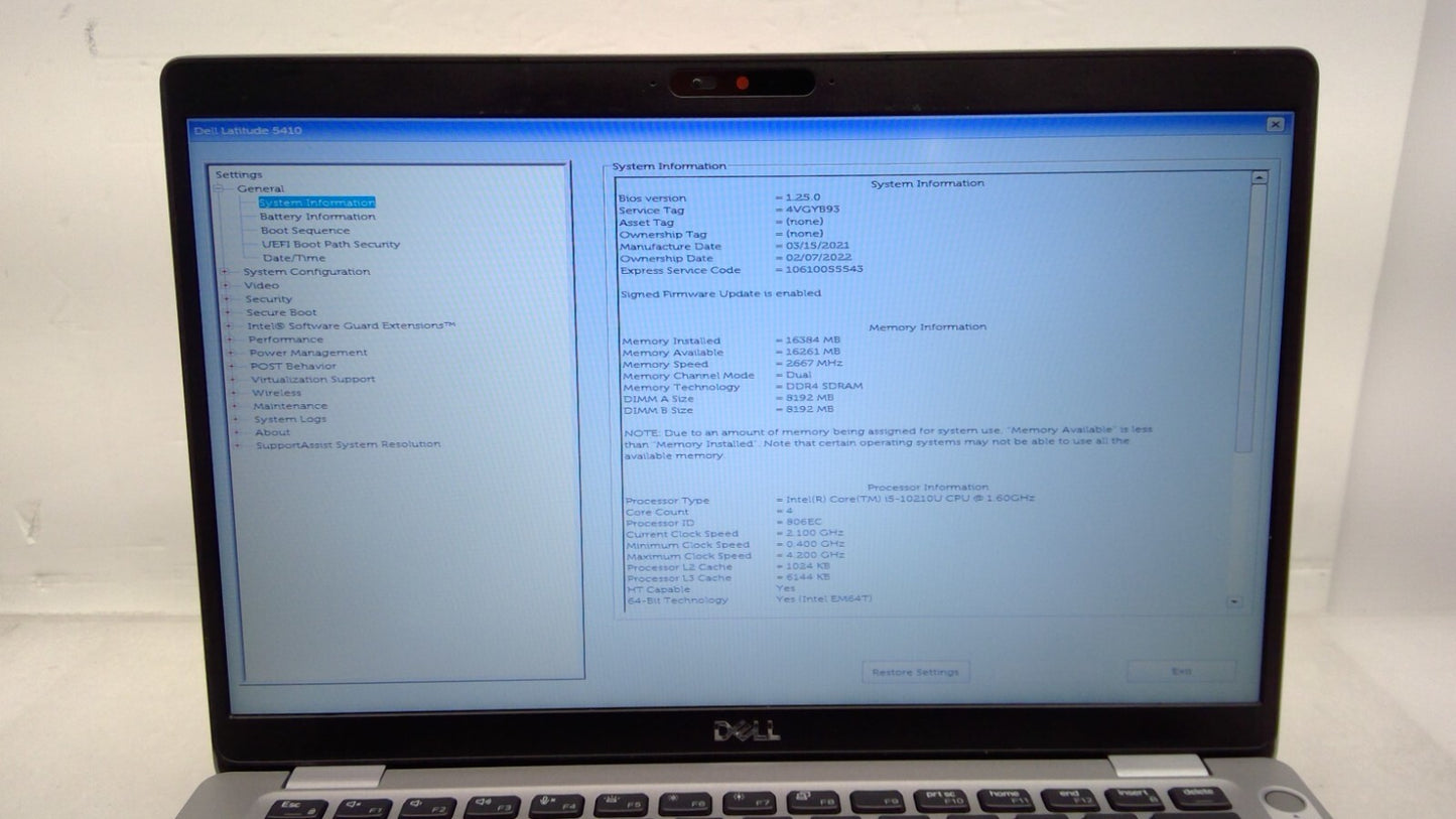 *Read*Dell Latitude 5410 14"  LT i5-10210U@1.60Ghz 16G RAM No HDD/Battery(1366x)