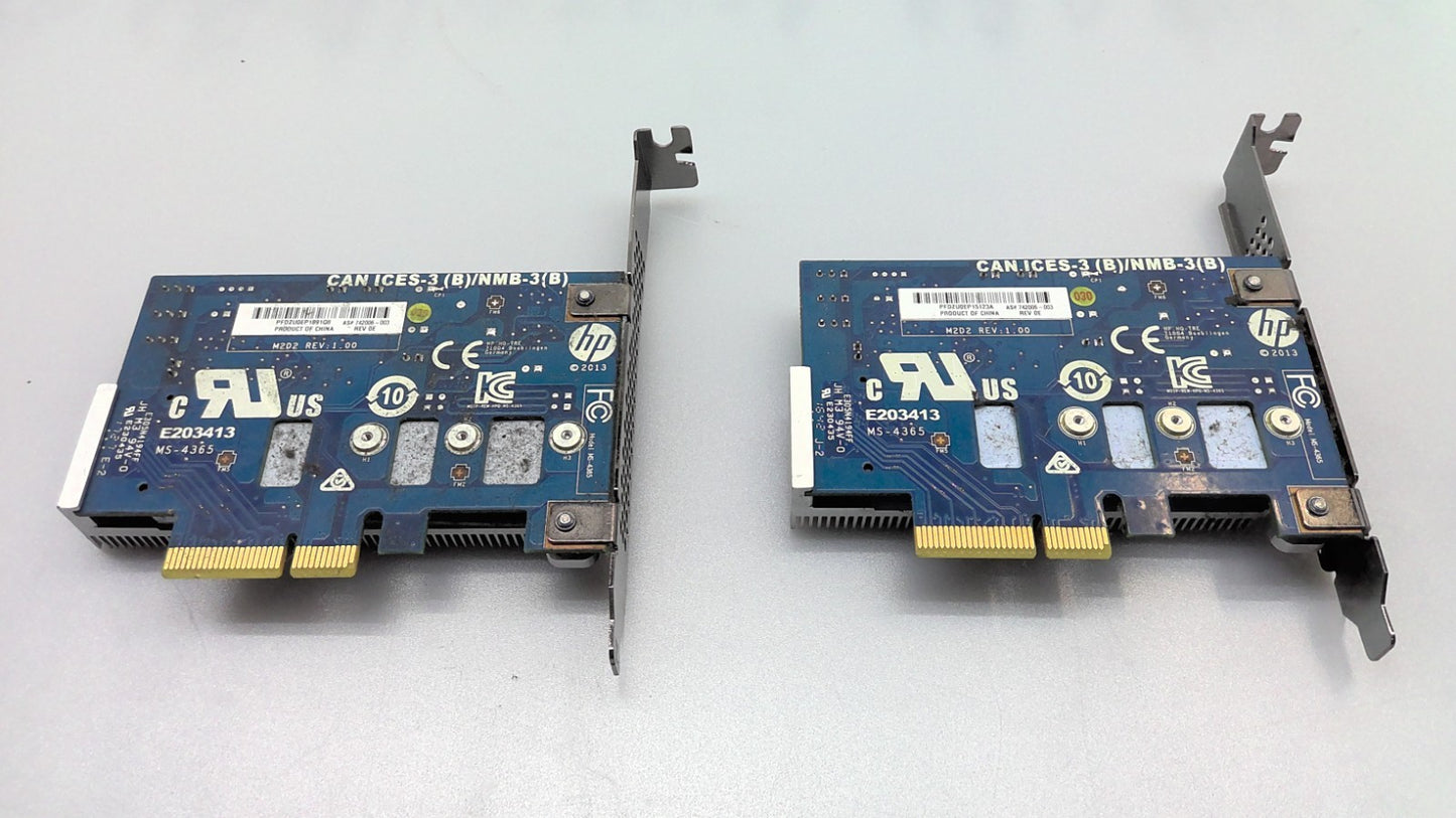 Lot of 2 HP Z Turbo G1 G2 SSD M.2 PCIE High Profile card w/ Heatsink  742006-003