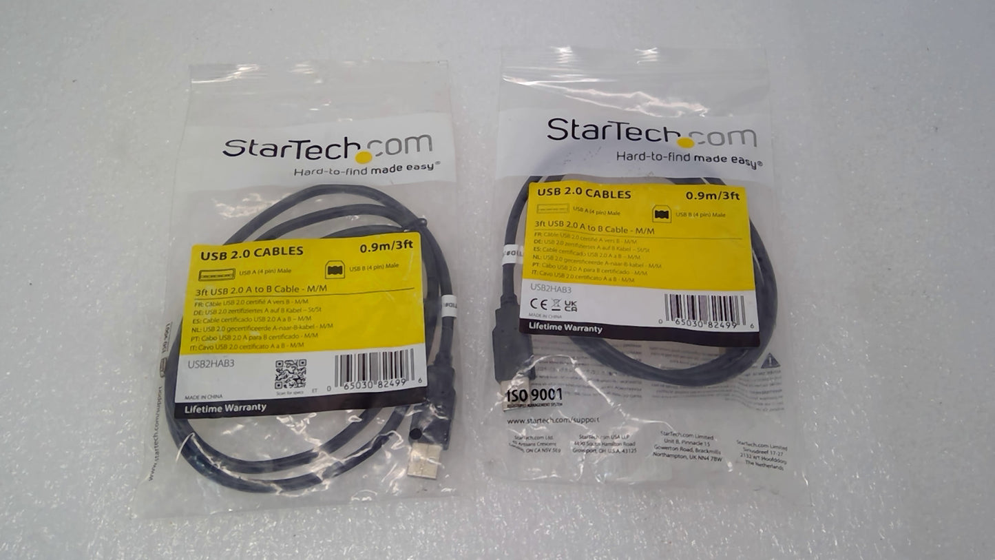 LOT OF 2 StarTech USB2HAB3 3ft(0.9M) USB 2.0 A to B Cable MALE/MALE