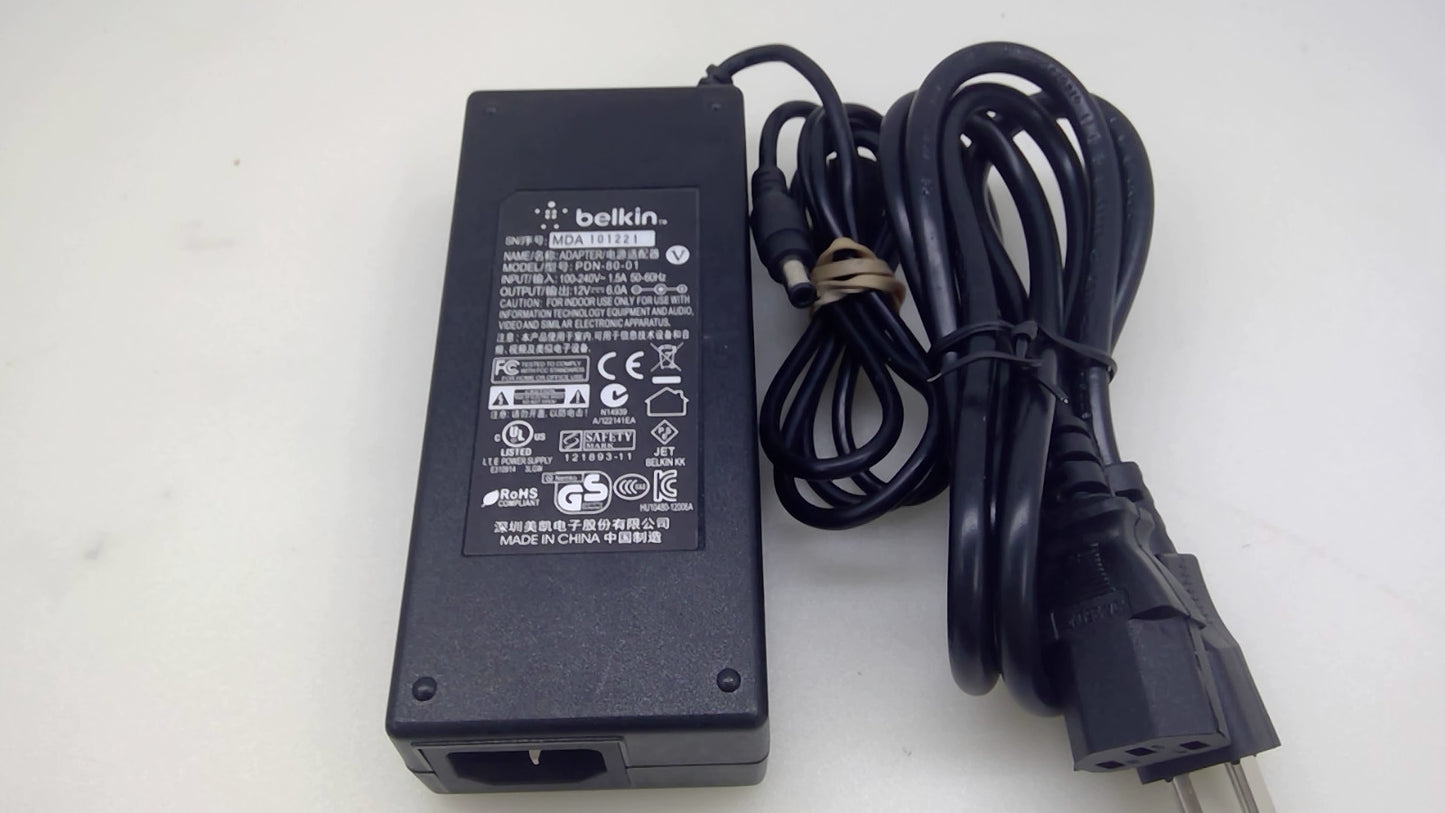 Belkin PDN-80-01 12V 6A 72W AC Power Adapter Power Supply W/Power Cord