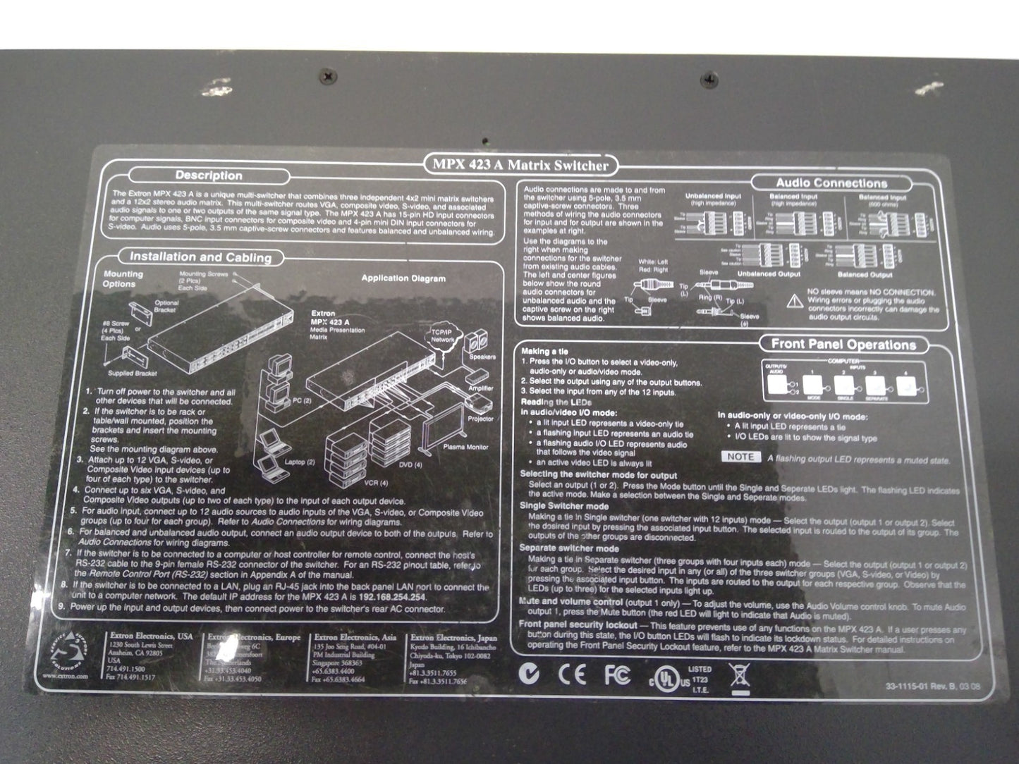 Extron MPX 423 A Media Presentation Matrix Switcher with Power Cable