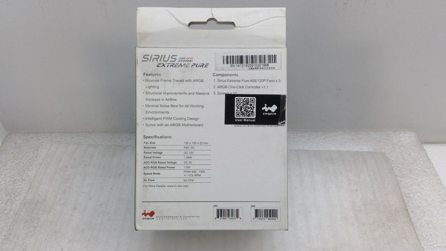 IN WIN Kit of 3 Sirius ASE120P Extreme RGB Fans, 120mm, ARGB Controller