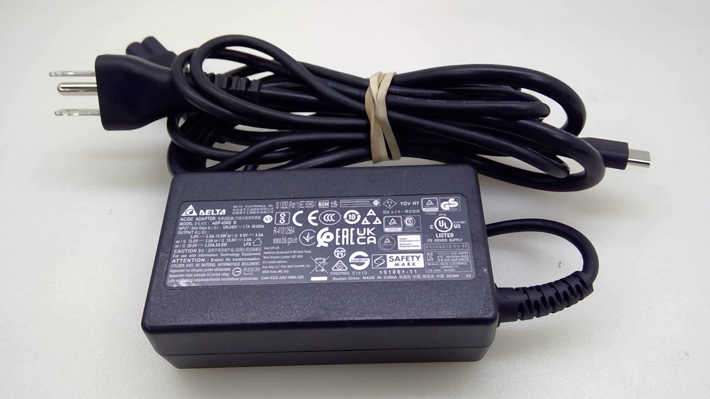 Genuine Delta ADP-65KE B 65W USB-C AC Adapter 20V 3.25A for Acer Laptop