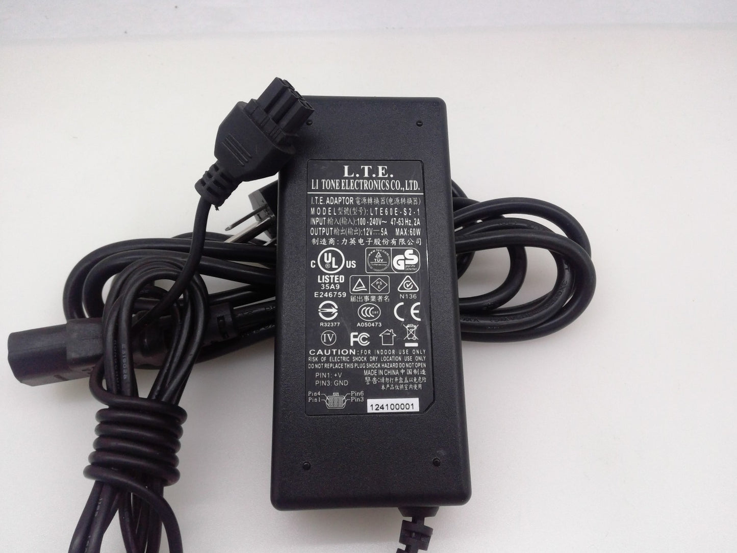 LI TONE L. T.E Power Supply Adaptor LTE60E-S2-1 12V 5A 60W 6 Pin Molex Connector
