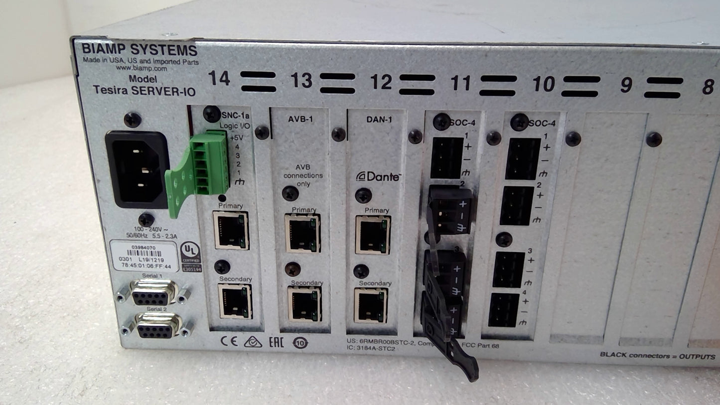 BIAMP TESIRA SERVER-IO DIGITAL SIGNAL PROCESSOR w/ SNC SOC SEC AVB DAN *READ*