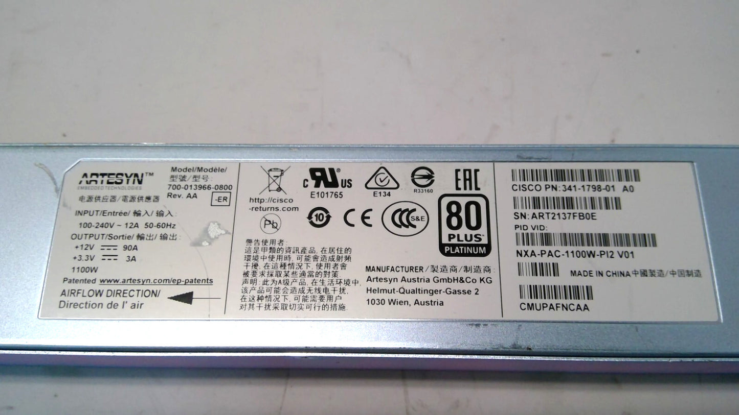 Cisco Artesyn NXA-PAC-1100W-PI2 1100w Nexus AC Port Side Intake PSU *Read*