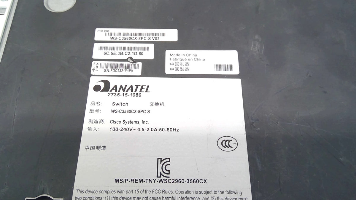 Cisco WS-C3560CX-8PC-S 8-Port Gigabit PoE+ Fanless Compact Switch