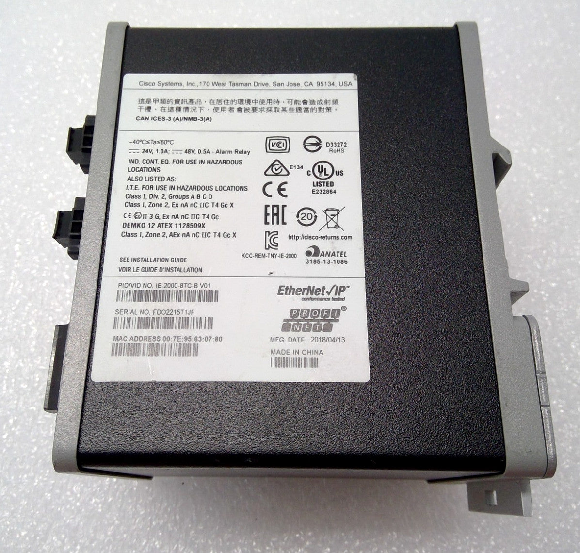 Cisco IE-2000-8TC-B V01 8-Port Industrial Ethernet Switch