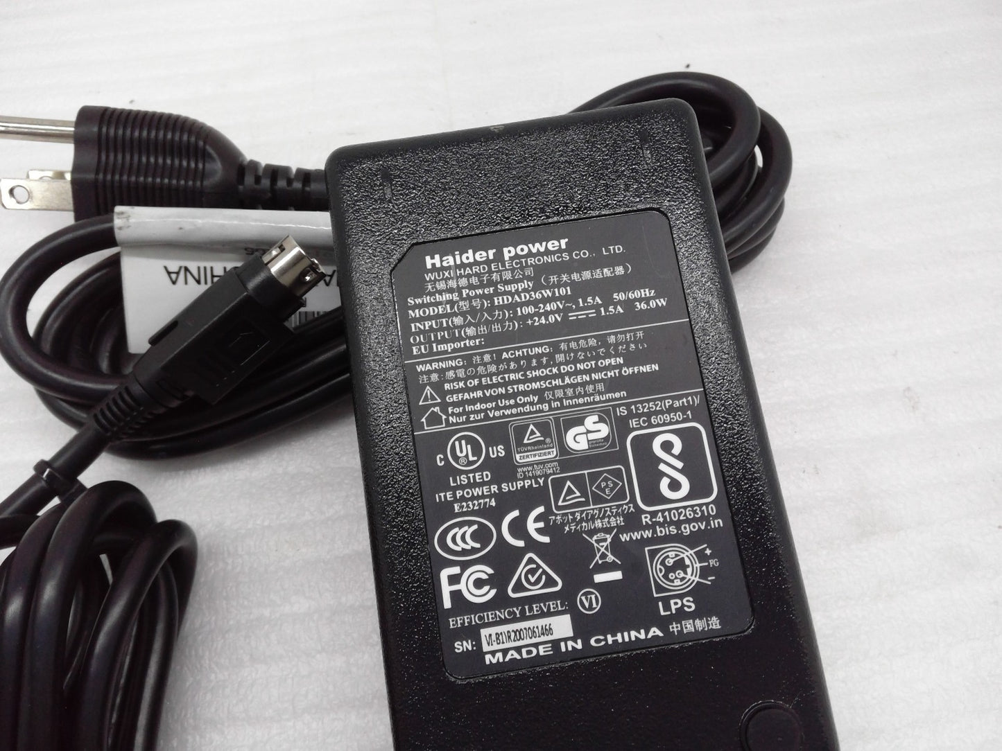 Original AC Adapter Haider HDAD36W101  24V 1.5A Switching Power Supply 3PIN