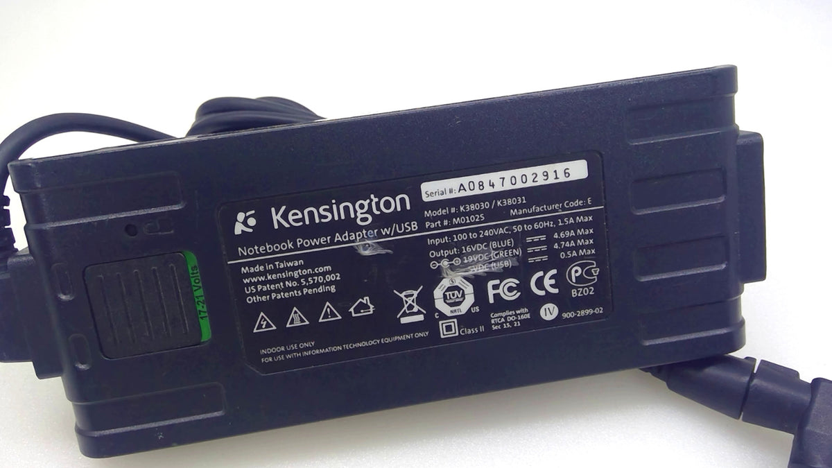 Kensington K38030 K38031 16V 19V Notebook Power Adapter w/ USB M01025