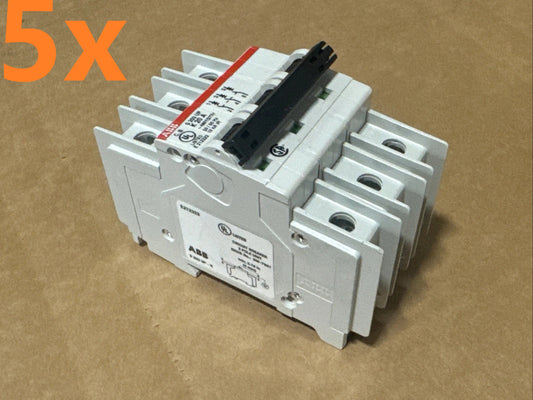 Lot of 5 - ABB S203U-K20A Circuit Breaker, 20 Amp, 240Vac, 3-Pole, UL489