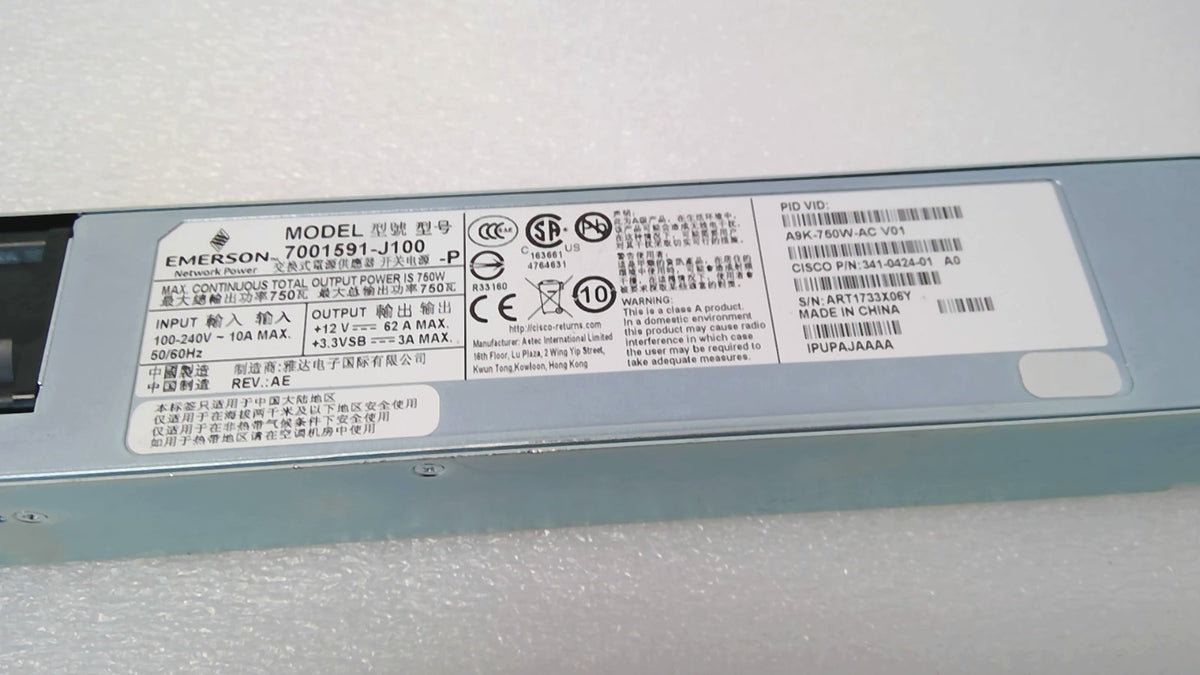 Cisco A9K-750W-AC 750W AC Power Supply ASR 9000 ASR 9001 Router PSU Module