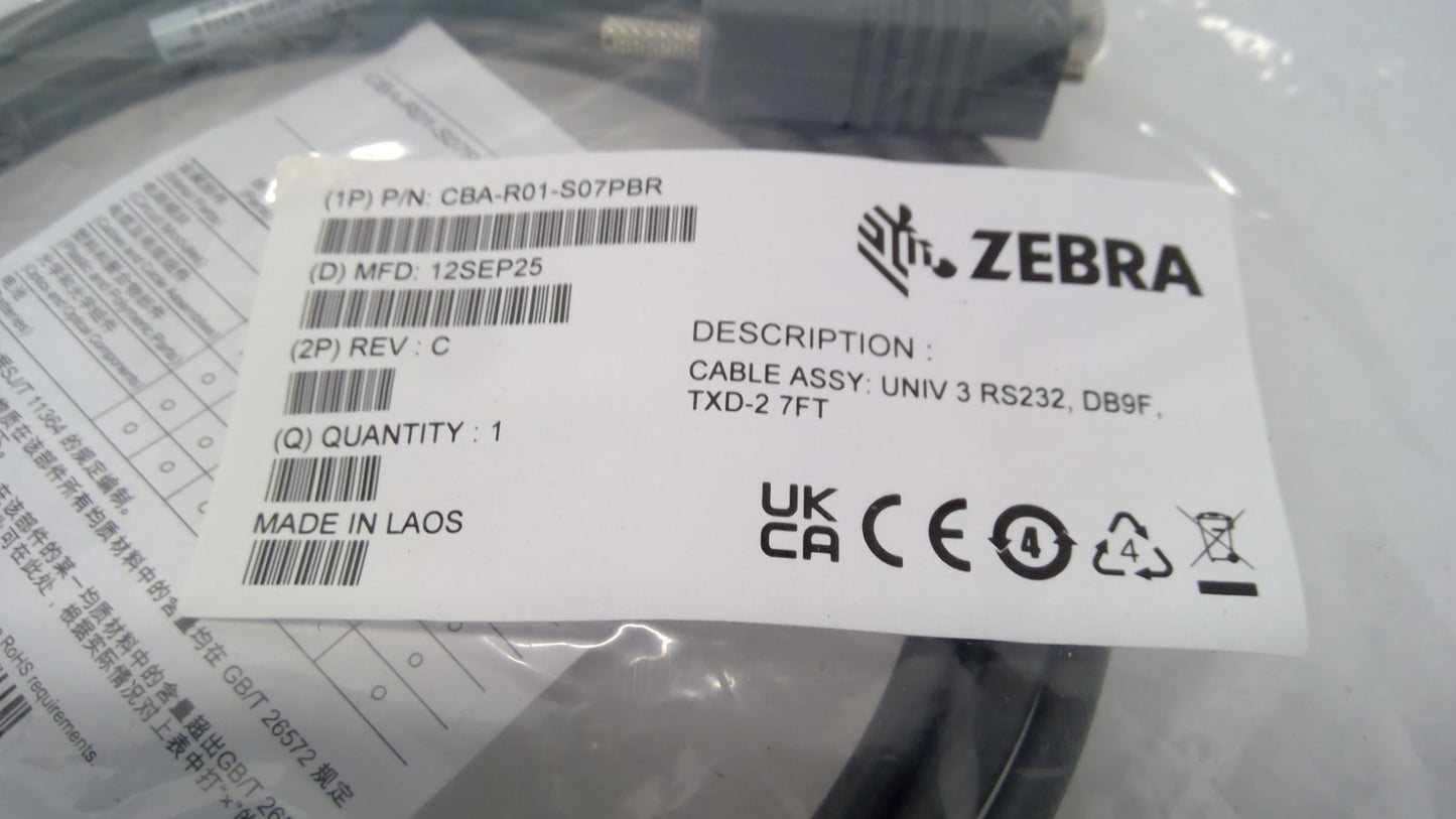 Zebra CBA-R01-S07PBR Shielded USB Data Transfer Cable RS2332 7FT DB9F TXD2