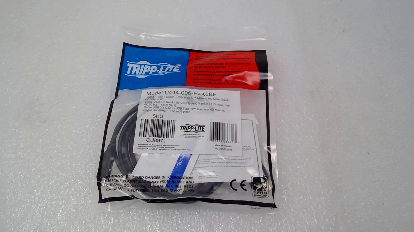 Tripp Lite USB 3.1 Gen1 Type-C to HDMI Male Cable 6ft Black U444-006-H4K6BE