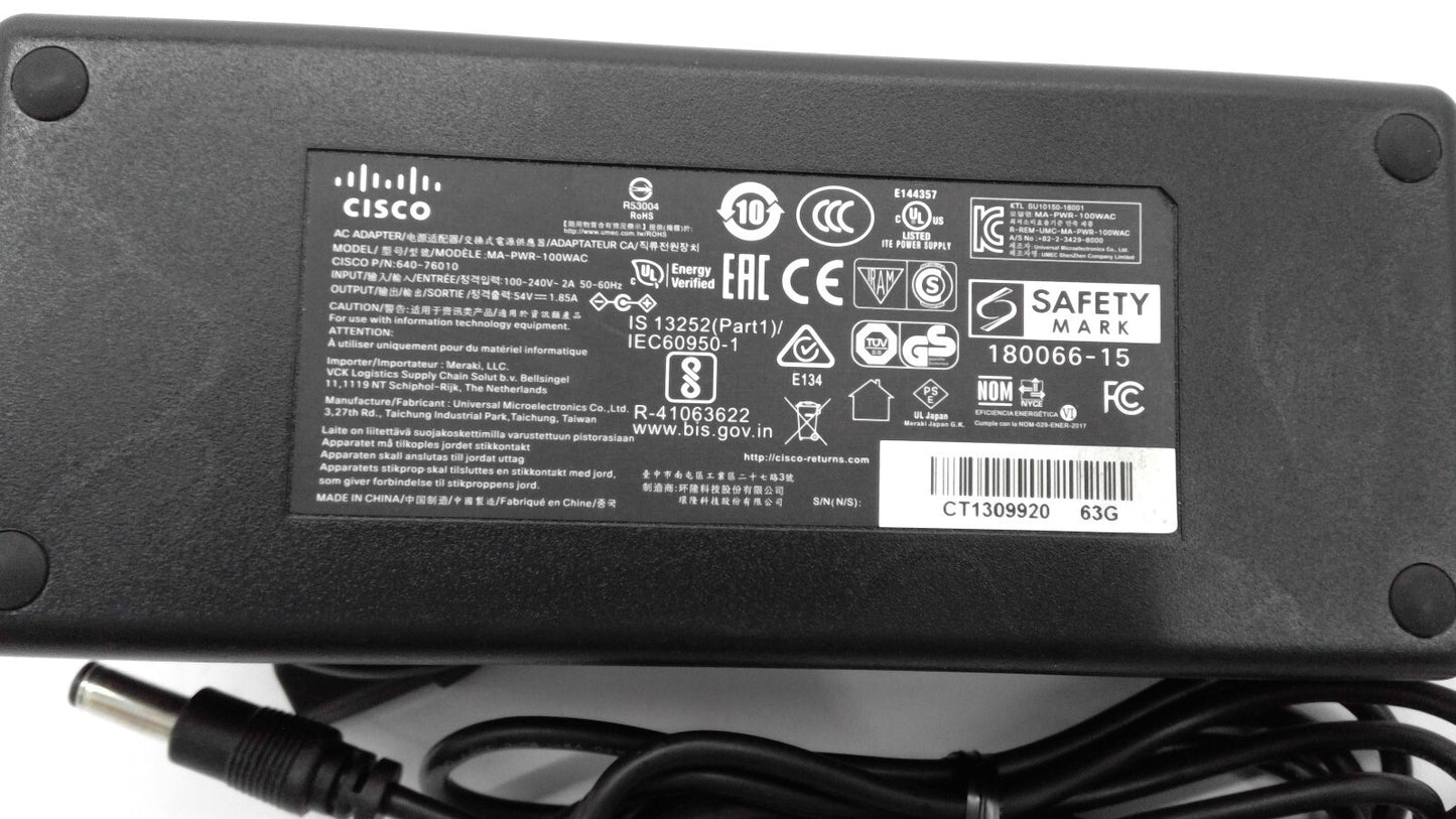 Genuine Cisco Meraki MA-PWR-100WAC 100-Watt Replacement Power Adapter
