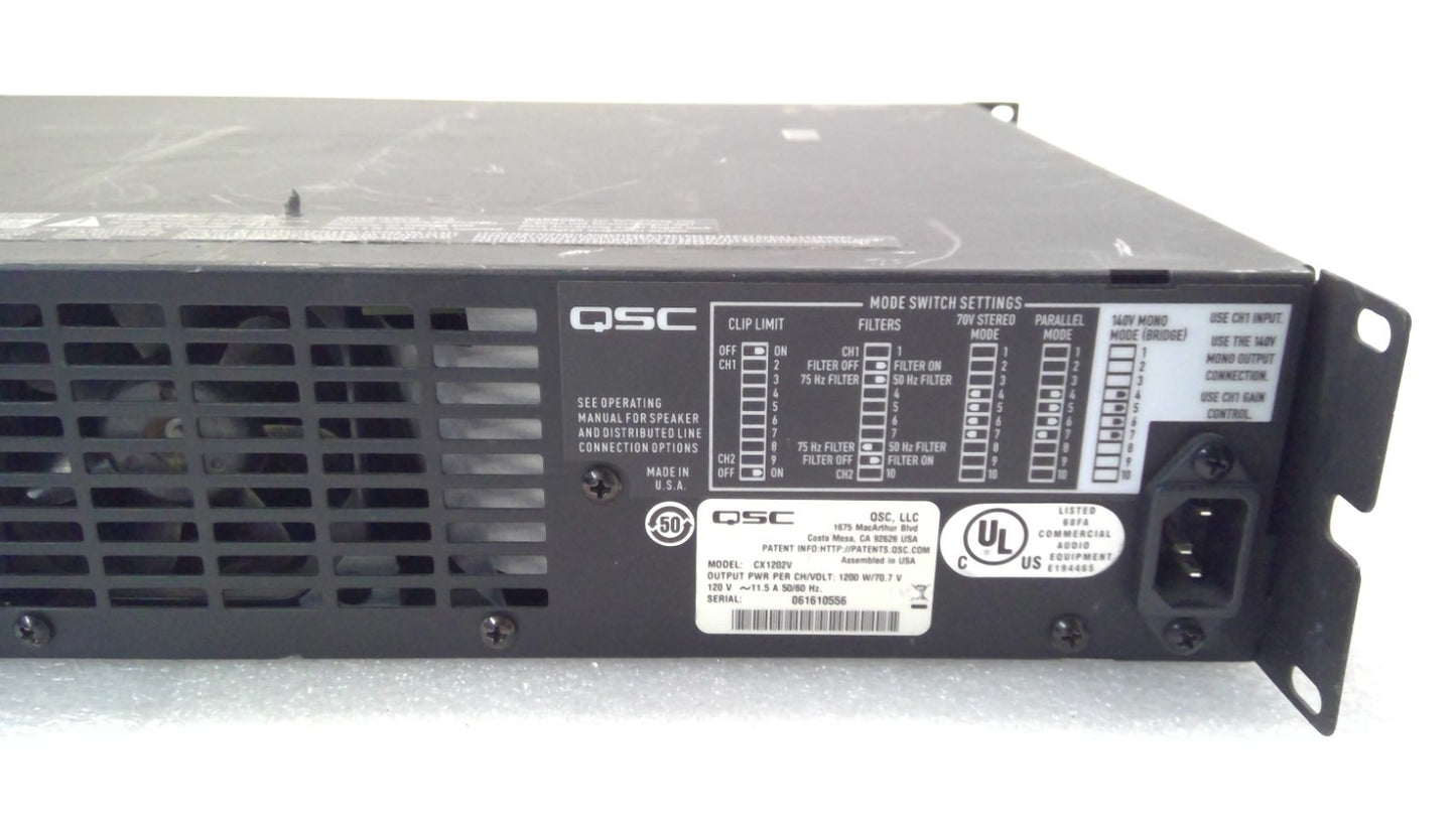 QSC CX1202V 1200W 70V 2-Channel Power Amplifier CG011ZY  W/Power Cord ~Tested