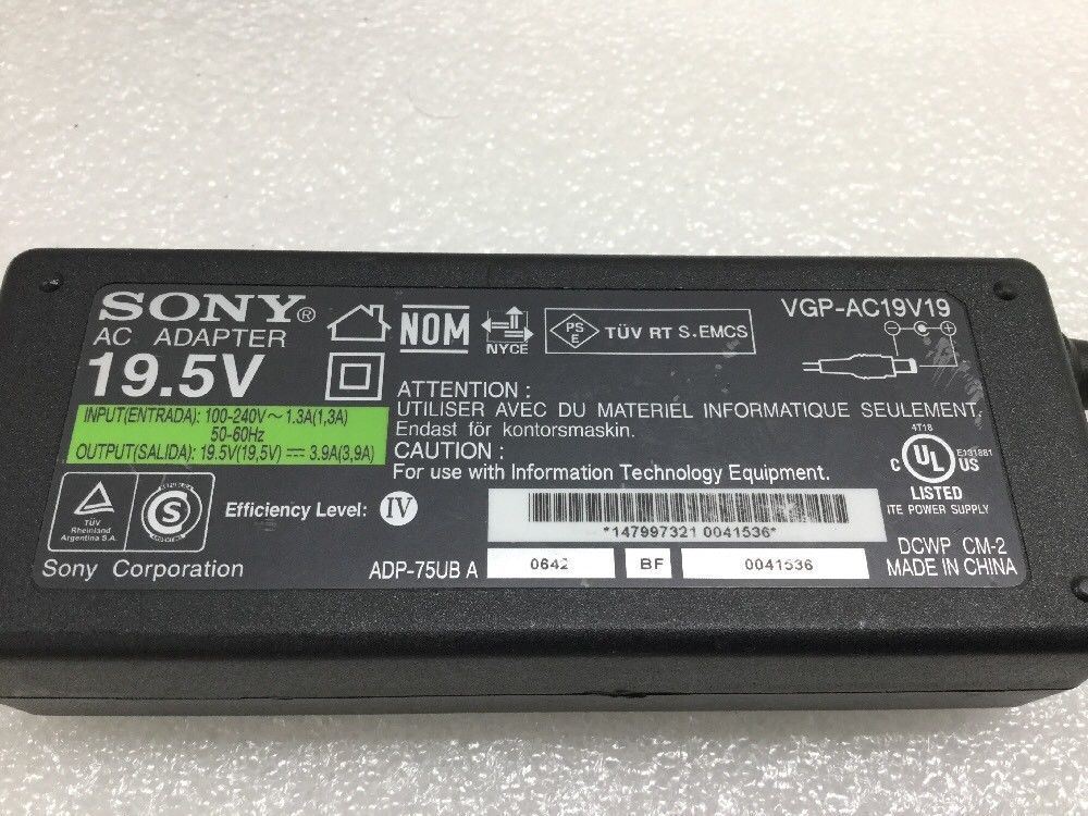 SONY VAIO 19.5V 3.9A 76W AC Adapter Charger VGP-AC19V19 VGP-AC19V37 - Assorted