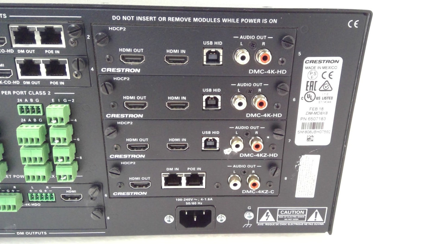Crestron DM-MD8X8 Media Switcher W/6X DMC-4K-HD 1X DMC-4K-C 1X DMC-4KZ-C *READ*