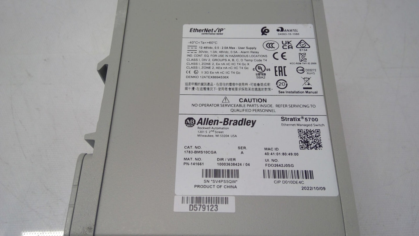 Allen-Bradley 1783-BMS10CGA  Stratix 5700 Managed Switch SFP 10X RJ45 Cisco Tech