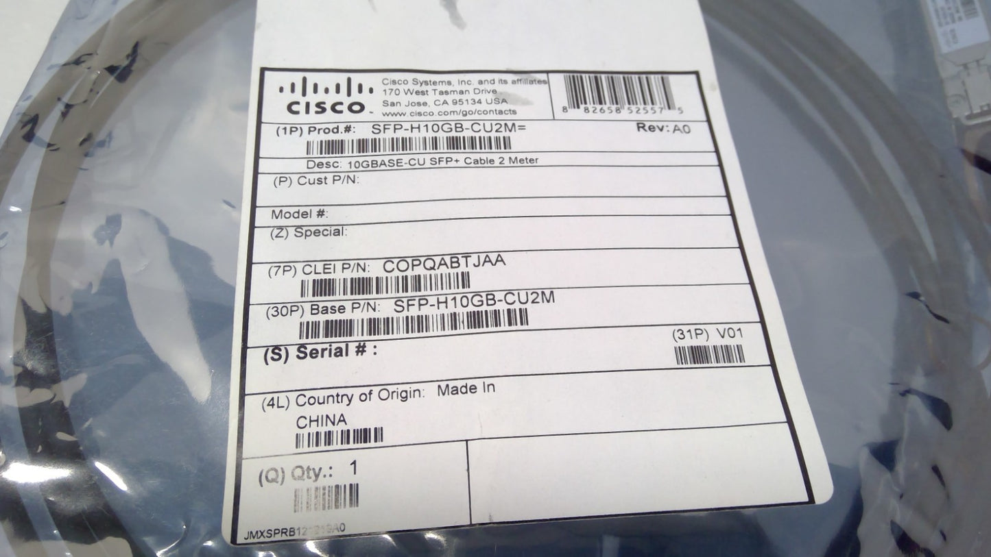 CISCO GENUINE SFP-H10GB-CU2M 10G SFP+ 2M 37-1430-01